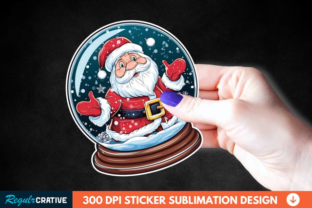 Snow Globe Santa Christmas Sticker Clipart Sublimation Regulrcrative 