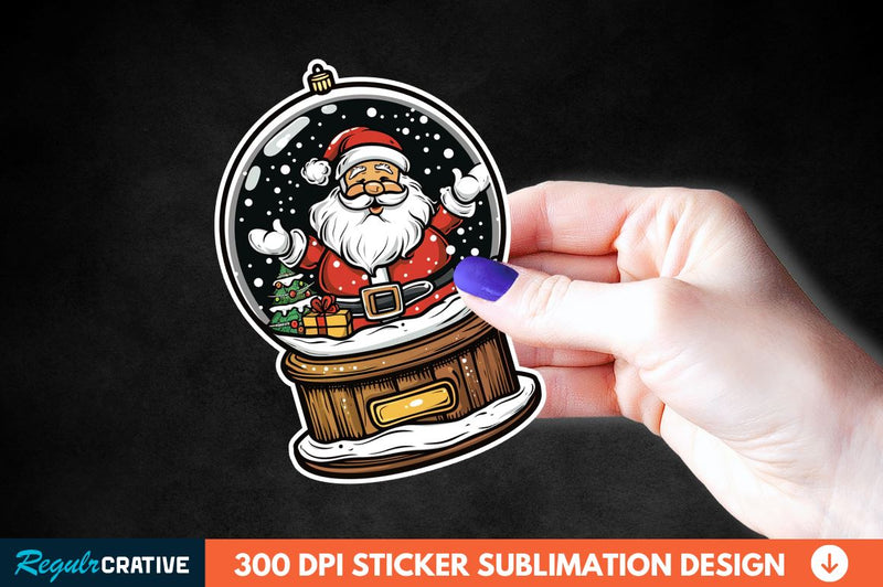 Snow Globe Santa Christmas Sticker Clipart Sublimation Regulrcrative 