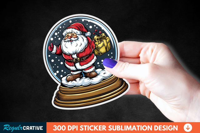 Snow Globe Santa Christmas Sticker Clipart Sublimation Regulrcrative 