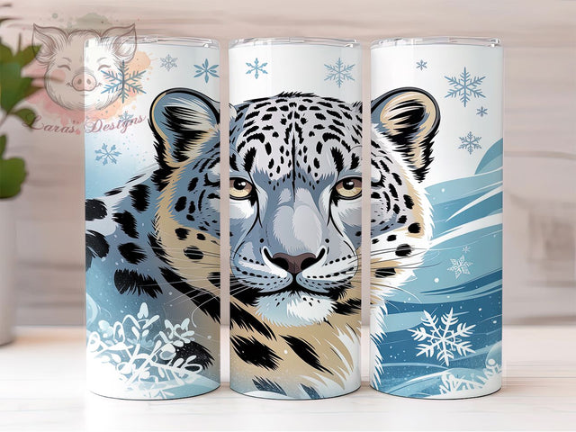 Snow Leopard Christmas Tumbler, Winter Animal, Christmas Wrap, Snowy Tumbler, Festive Pattern, 20oz Tumbler, Sublimation Print Sublimation Lara' s Designs 