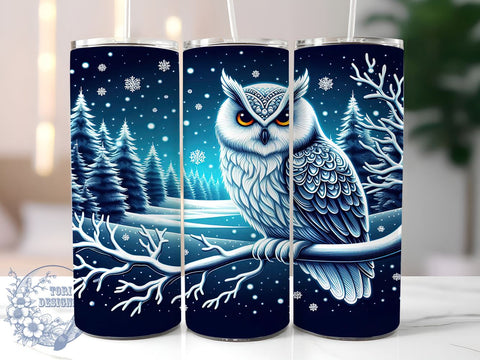 Snow Owl 20oz Skinny Tumbler, Owl Tumbler Png, Straight & Tapered Tumbler Wrap, Instant Digital Download Sublimation ToriDesigns 