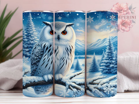 Snow Owl 20oz Tumbler Wrap PNG, Owl Tumbler Png, Straight & Tapered Tumbler Wrap, Instant Digital Download Sublimation Li Zamperini 