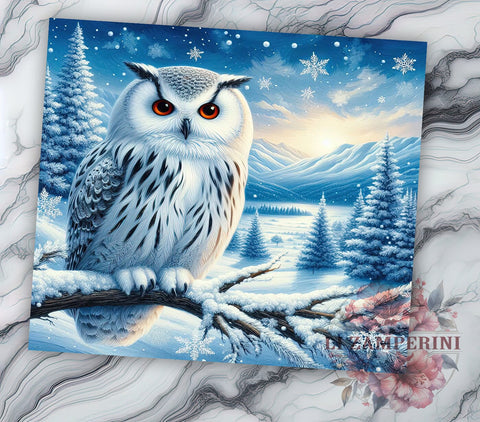 Snow Owl 20oz Tumbler Wrap PNG, Owl Tumbler Png, Straight & Tapered Tumbler Wrap, Instant Digital Download Sublimation Li Zamperini 
