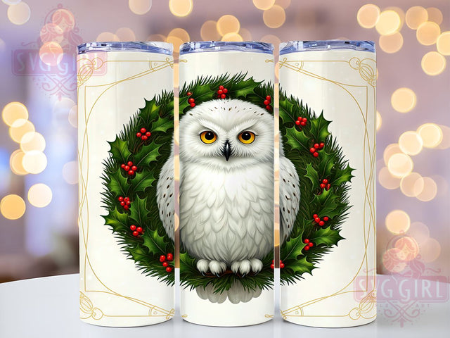 Snow Owl Tumbler, Christmas Owl Design, 20oz Skinny Tumbler, Winter Decor, Sublimation PNG, Holiday Gift, Owl Wreath Tumbler Sublimation SvggirlplusArt 