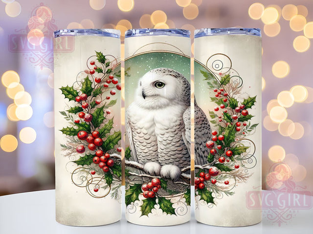 Snow Owl Tumbler, Christmas Owl Design, 20oz Skinny Tumbler, Winter Decor, Sublimation PNG, Holiday Gift, Owl Wreath Tumbler Sublimation SvggirlplusArt 