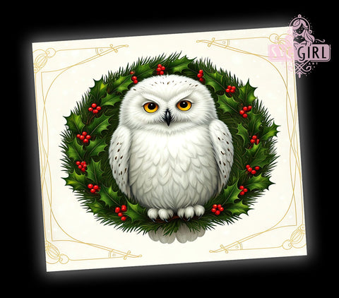 Snow Owl Tumbler, Christmas Owl Design, 20oz Skinny Tumbler, Winter Decor, Sublimation PNG, Holiday Gift, Owl Wreath Tumbler Sublimation SvggirlplusArt 