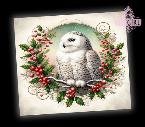 Snow Owl Tumbler, Christmas Owl Design, 20oz Skinny Tumbler, Winter Decor, Sublimation PNG, Holiday Gift, Owl Wreath Tumbler Sublimation SvggirlplusArt 