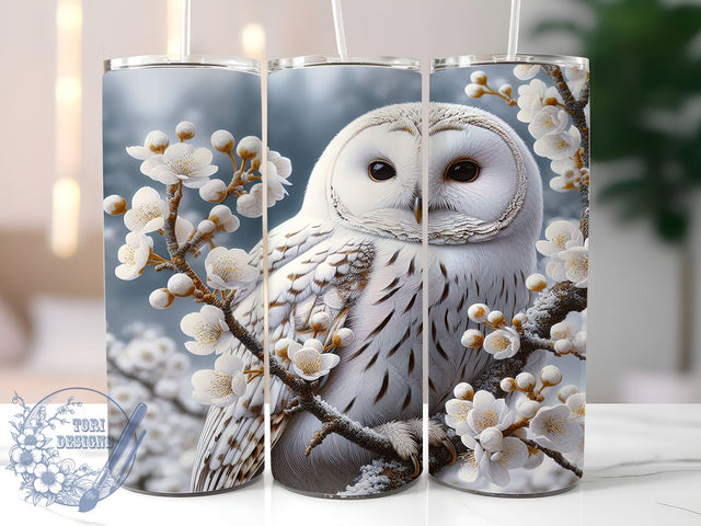 Snow Owl Tumbler, Winter Owl Design, 20oz Tumbler Wrap, Sublimation PNG, Cute Owl Decor, Nature Lover Gift, Animal Lover Tumbler Sublimation ToriDesigns 