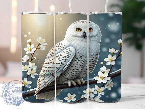 Snow Owl Tumbler, Winter Owl Design, 20oz Tumbler Wrap, Sublimation PNG, Cute Owl Decor, Nature Lover Gift, Animal Lover Tumbler Sublimation ToriDesigns 