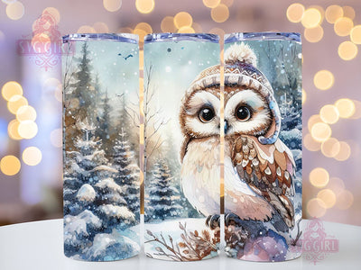 Snow Owl Watercolor 20 oz Skinny Tumbler Sublimation Design, Digital Download PNG, Instant Download, Owl Bird Lover Tumbler Wrap Sublimation SvggirlplusArt 