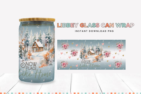 Snow Place Like Home Christmas Libbey Can Sublimation Wrap Sublimation BijouBay 