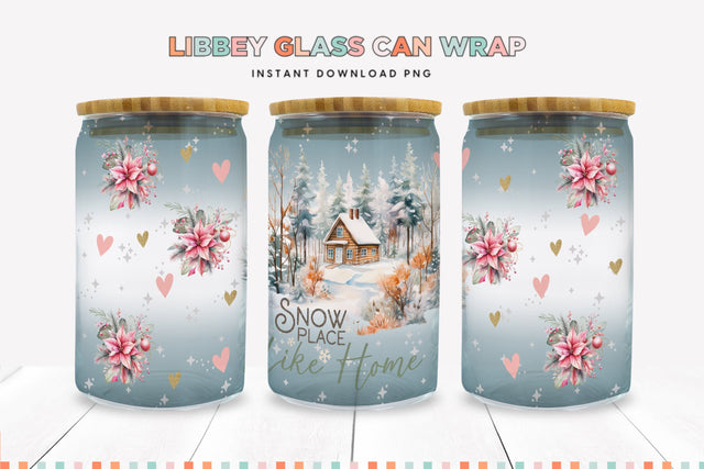 Snow Place Like Home Christmas Libbey Can Sublimation Wrap Sublimation BijouBay 