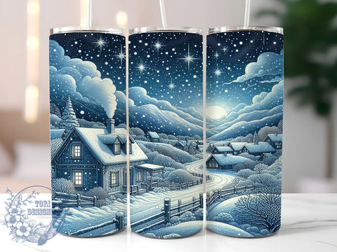 Snow Village 20oz Skinny Tumbler, Winter Night Tumbler Png, Straight & Tapered Tumbler Wrap, Instant Digital Download Sublimation ToriDesigns 