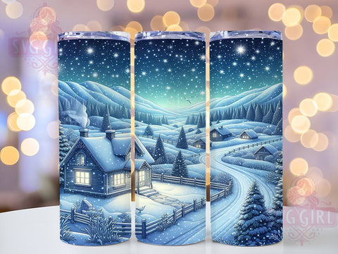 Snow Village 20oz Tumbler Wrap Sublimation Design, Straight Tapered Tumbler Wrap, Winter Night Tumbler Png, Instant Digital Download Sublimation SvggirlplusArt 