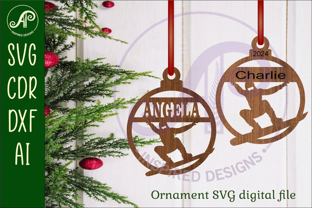 Snowboarder Christmas Ornament SVG laser cut SVG APInspireddesigns 
