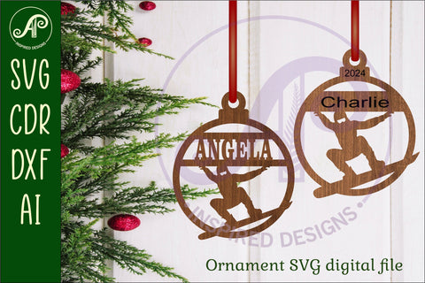Snowboarder Christmas Ornament SVG laser cut SVG APInspireddesigns 