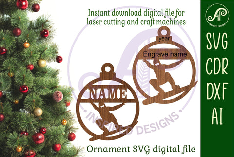 Snowboarder Christmas Ornament SVG laser cut SVG APInspireddesigns 
