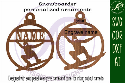 Snowboarder Christmas Ornament SVG laser cut SVG APInspireddesigns 