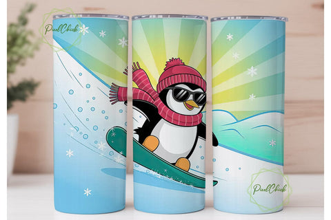 Snowboarding Penguin 20oz Tumbler Wrap Sublimation PixelChick 