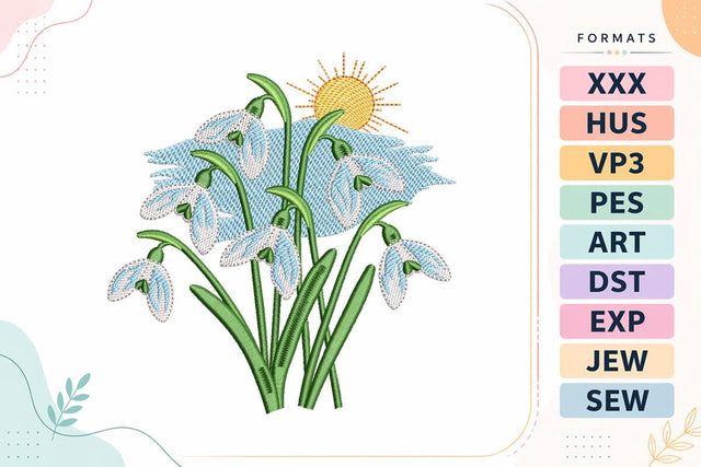 Snowdrop Flowers with Sun and Sky Embroidery Design Embroidery/Applique DESIGNS sg embroidery 