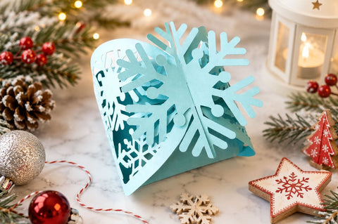 Snowflake Box SVG - Snowflake Gift Box Template - Twist Box SVG - No Glue Box svg - Snowflake Christmas Tree Treat Box svg SVG DreamingSVG 