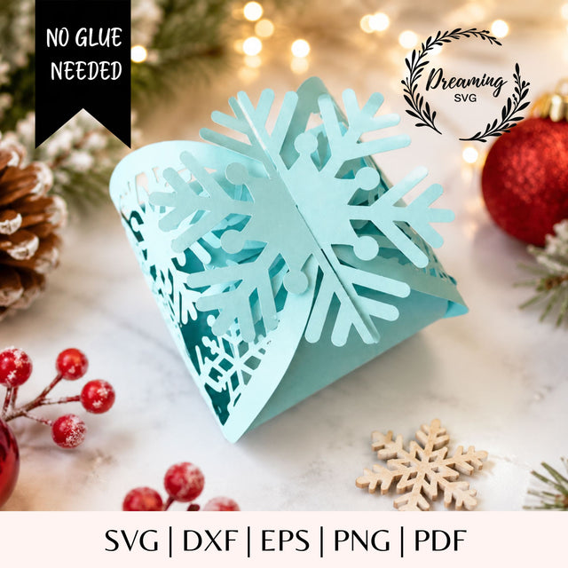 Snowflake Box SVG - Snowflake Gift Box Template - Twist Box SVG - No Glue Box svg - Snowflake Christmas Tree Treat Box svg SVG DreamingSVG 