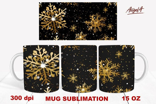 Snowflake christmas mug wrap sublimation, gold snowflake mug Sublimation Angelina Semenova 