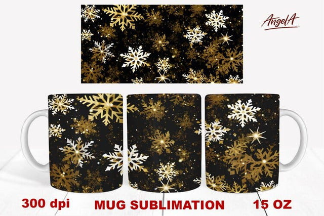 Snowflake christmas mug wrap sublimation, gold snowflake png Sublimation Angelina Semenova 