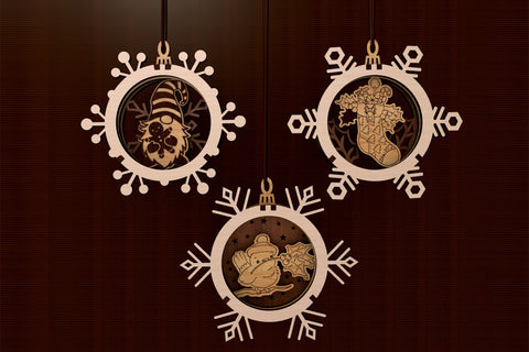 Snowflake Christmas Ornaments Laser Cut Files SVG LaserCutano 