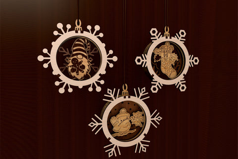 Snowflake Christmas Ornaments Laser Cut Files SVG LaserCutano 