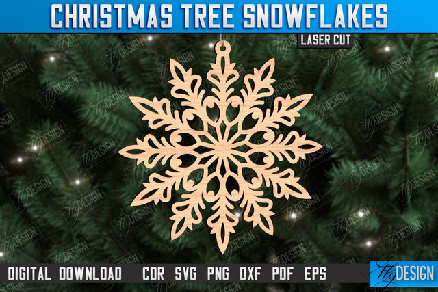 Snowflake Christmas Tree Ornament Laser Cut, Wooden Snowflake SVG Fly Design 