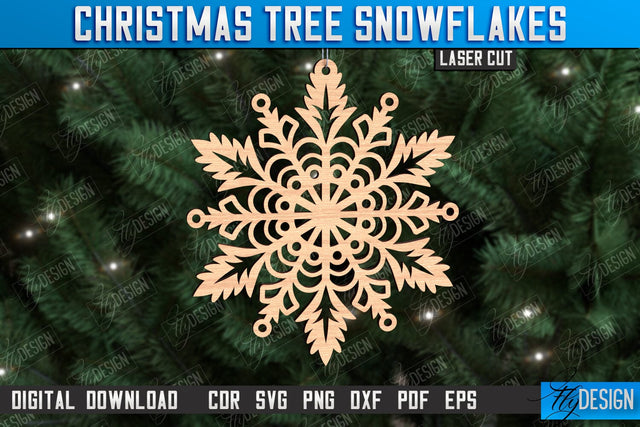 Snowflake Christmas Tree Ornament Laser Cut, Wooden Snowflake SVG Fly Design 