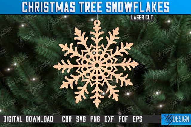 Snowflake Christmas Tree Ornament Laser Cut, Wooden Snowflake SVG Fly Design 