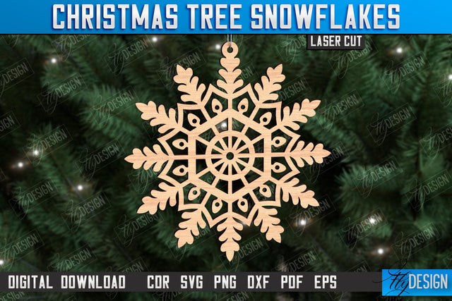 Snowflake Christmas Tree Ornament Laser Cut, Wooden Snowflake SVG Fly Design 