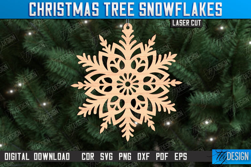 Snowflake Christmas Tree Ornament Laser Cut, Wooden Snowflake SVG Fly Design 