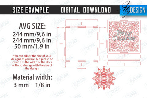 Snowflake Christmas Tree Ornament with Gift Box Laser Cut Bundle, Christmas Ornaments SVG, Wooden Snowflakes, Christmas Tree Decorations SVG Fly Design 