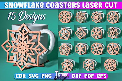 Snowflake Coasters Laser Cut Bundle | Christmas Design | Cup Coasters | Home Décor | CNC File SVG The T Store Design 