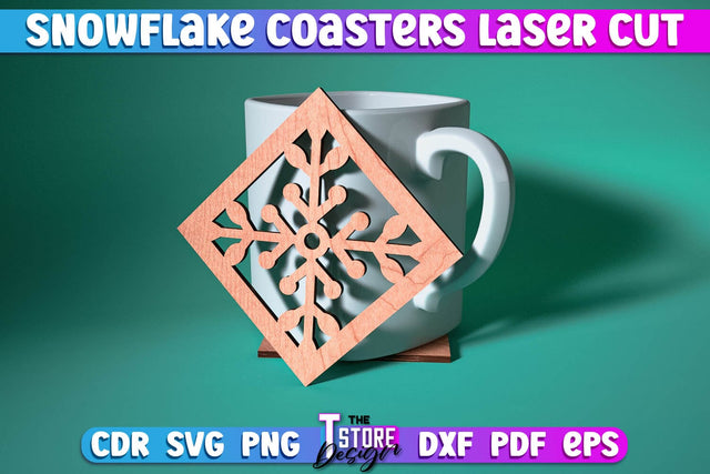 Snowflake Coasters Laser Cut | Christmas Design | Cup Coasters | Home Décor | CNC File SVG The T Store Design 