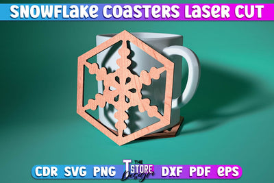 Snowflake Coasters Laser Cut | Christmas Design | Cup Coasters | Home Décor | CNC File SVG The T Store Design 