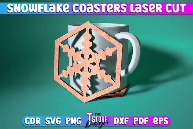 Snowflake Coasters Laser Cut | Christmas Design | Cup Coasters | Home Décor | CNC File SVG The T Store Design 