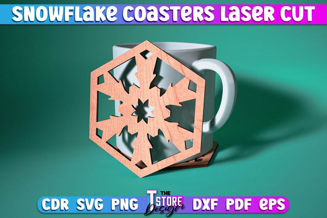 Snowflake Coasters Laser Cut | Christmas Design | Cup Coasters | Home Décor | CNC File SVG The T Store Design 