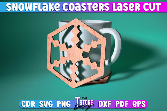 Snowflake Coasters Laser Cut | Christmas Design | Cup Coasters | Home Décor | CNC File SVG The T Store Design 