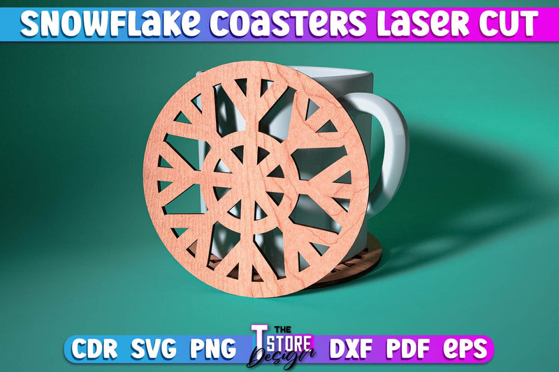 Snowflake Coasters Laser Cut | Christmas Design | Cup Coasters | Home Décor | CNC File SVG The T Store Design 