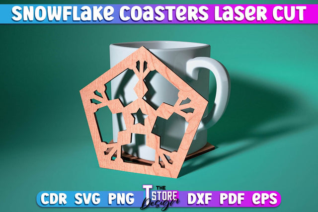 Snowflake Coasters Laser Cut | Christmas Design | Cup Coasters | Home Décor | CNC File SVG The T Store Design 