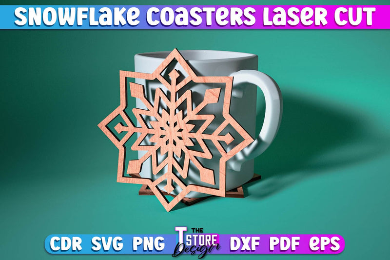 Snowflake Coasters Laser Cut | Christmas Design | Cup Coasters | Home Décor | CNC File SVG The T Store Design 