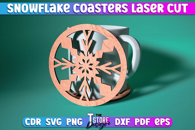 Snowflake Coasters Laser Cut | Christmas Design | Cup Coasters | Home Décor | CNC File SVG The T Store Design 