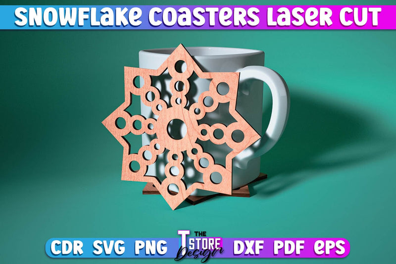 Snowflake Coasters Laser Cut | Christmas Design | Cup Coasters | Home Décor | CNC File SVG The T Store Design 