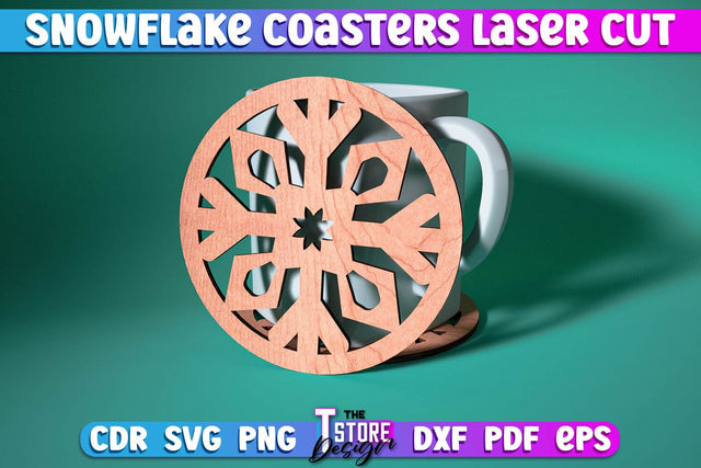 Snowflake Coasters Laser Cut | Christmas Design | Cup Coasters | Home Décor | CNC File SVG The T Store Design 