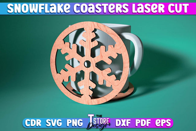Snowflake Coasters Laser Cut | Christmas Design | Cup Coasters | Home Décor | CNC File SVG The T Store Design 