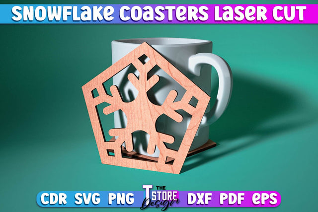 Snowflake Coasters Laser Cut | Christmas Design | Cup Coasters | Home Décor | CNC File SVG The T Store Design 
